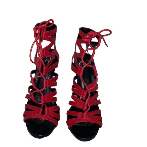 Women's Open Toe Strappy Red Sandals (Size 7) - Picture 4 of 9